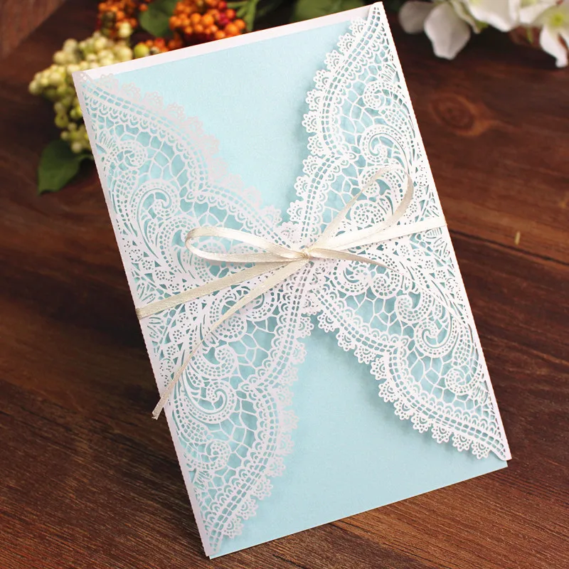 

(50 pieces/lot) Lace Flower Muslim Wedding Invitation Card Customize Print White Gold Birthday Bridal Shower Invitations IC141