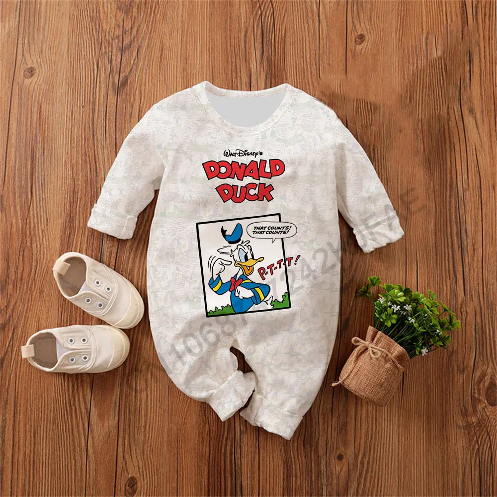 Donald Duck Baby Romper 0-4 Years Spring Autumn Boy Girl Babies Jumpsuit 2024 New Cartoon Anime Newborn Climbing Clothes