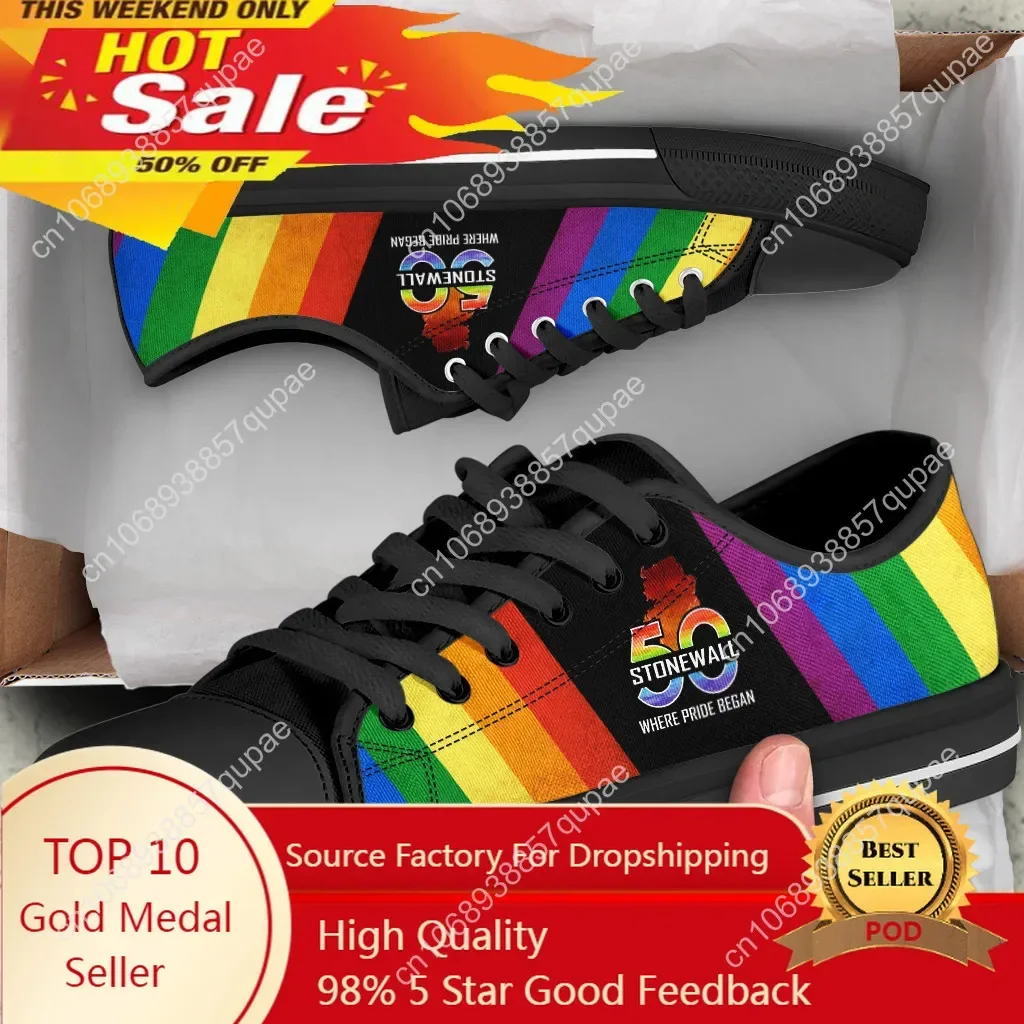 

Pride Design Rainbow Flag Low Top Shoes Men Women Teenager Sneakers Canvas High Quality Sneaker Casual Customized Couple Shoe