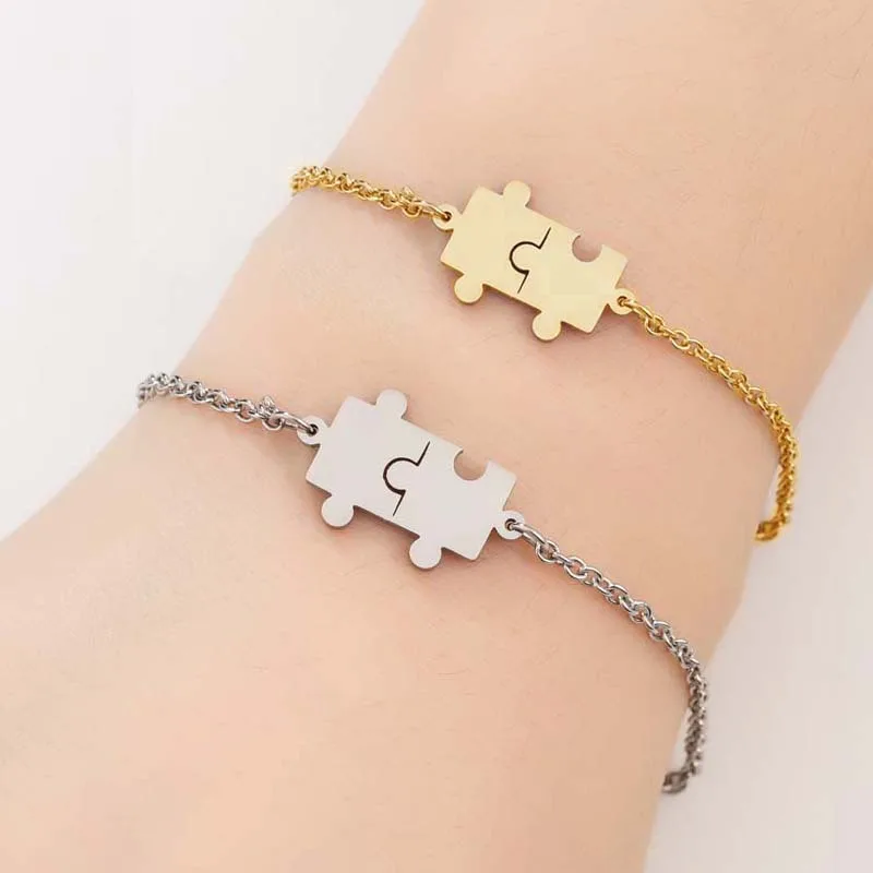 Stainless Steel Jigsaw Puzzle Charm Bracelets for Women Trend 2022 Couple Bracelet Everyday Jewelry Accessories Party Gifts