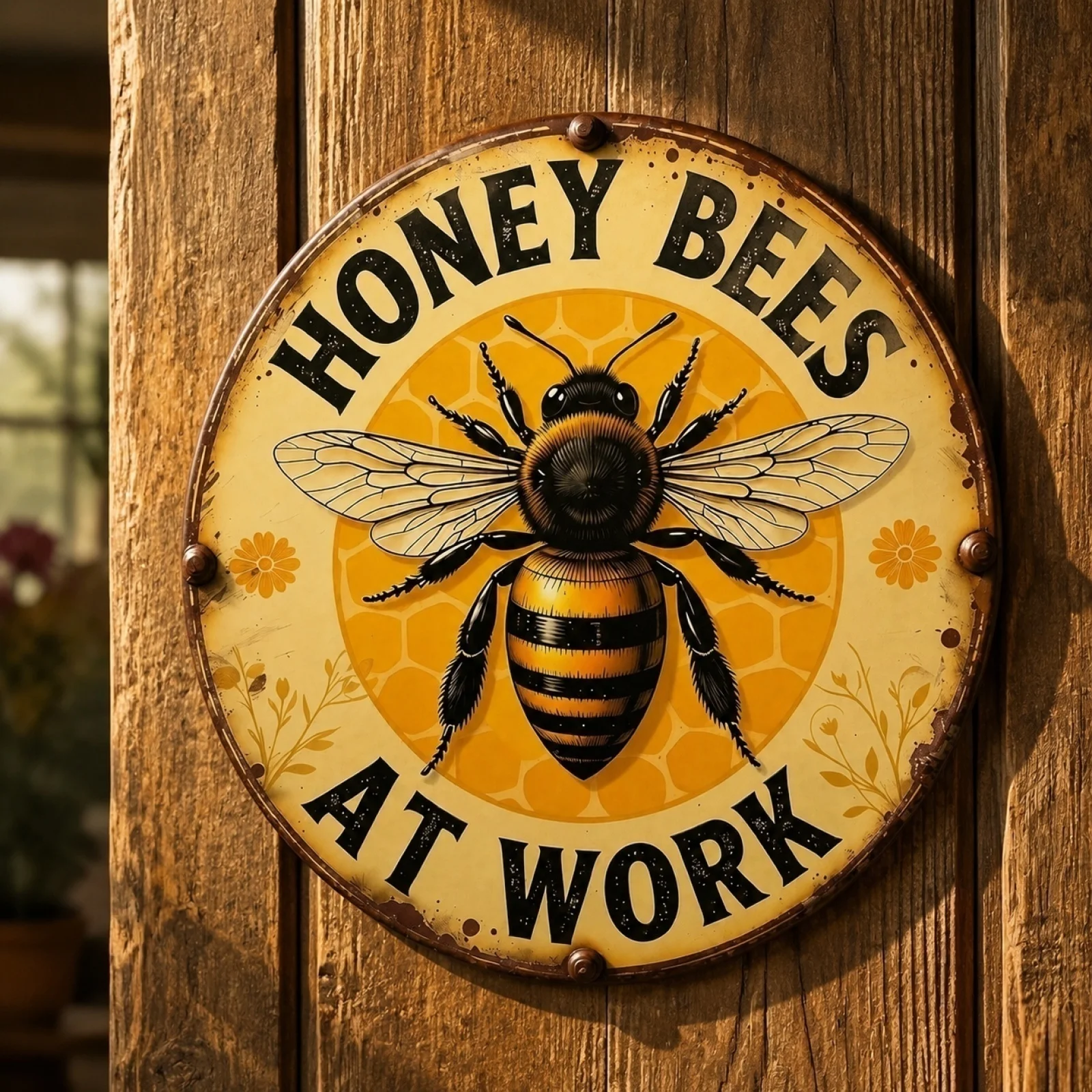 Honey Beeat Work Metal Sign Rustic Retro Wall Door Decor Plaque  Indoor Outdoor Home Garden Yard Decoration