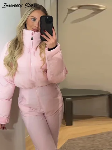 Fashion Turtleneck Ski Jumpsuit Women's Windproof Long Sleeve Thermal Zippers Onesie 2025 Autumn Winter Lady All-in-One Snowsuit