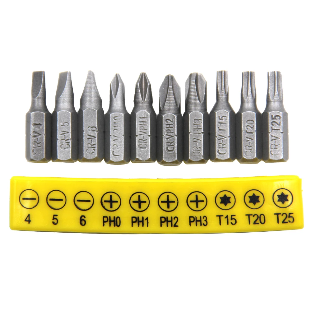 10pc Rubber Strip Cross Screwdriver Head Bit 60mm Conversion Extension Rod Woodworking Power Tool Set