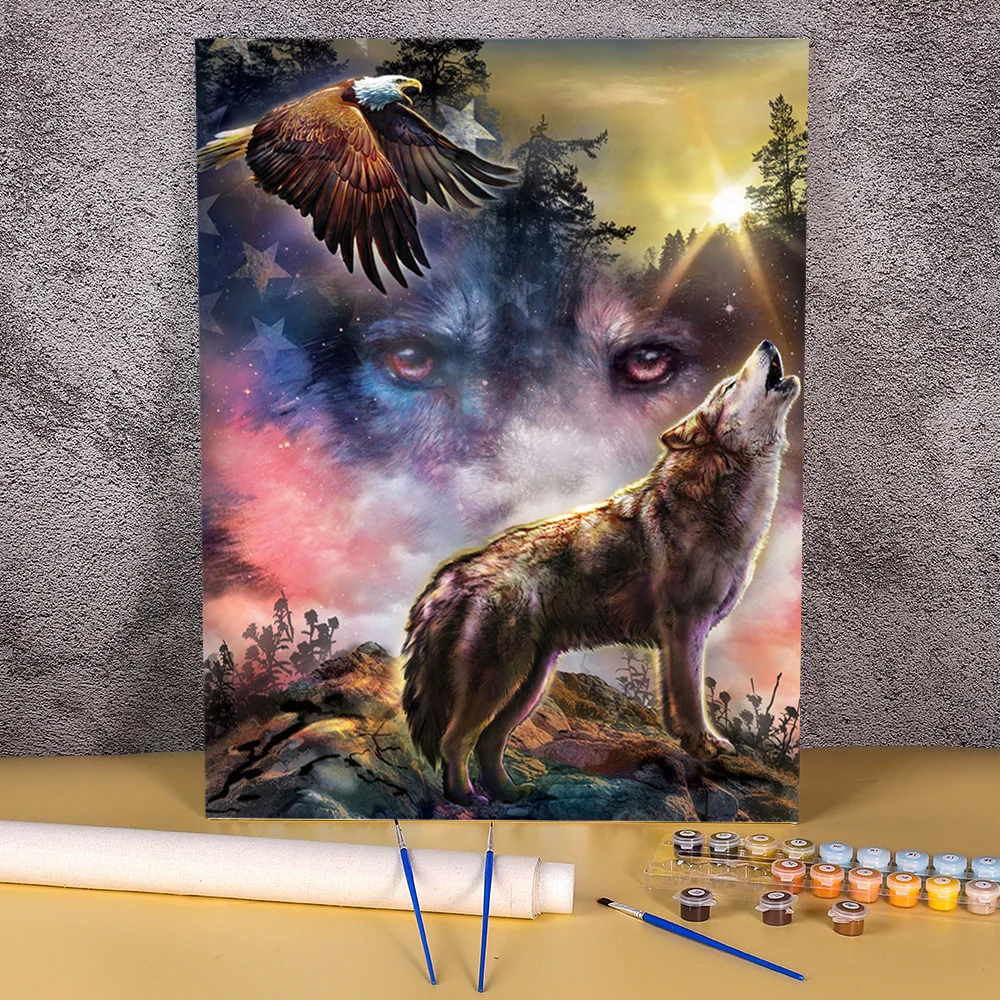 Animal Wolf Painting By Numbers Complete Kit Oil Paints 40*50 Canvas Painting Decorative Paintings For Adults    Handiwork