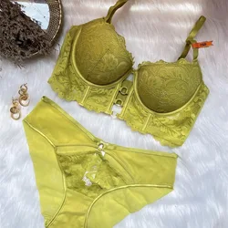 French Style Sexy Lace Lingerie Set Women Chest Gather Underwear Bra Elegant Anti Sagging Sujetadores Transparente Para Mujeres