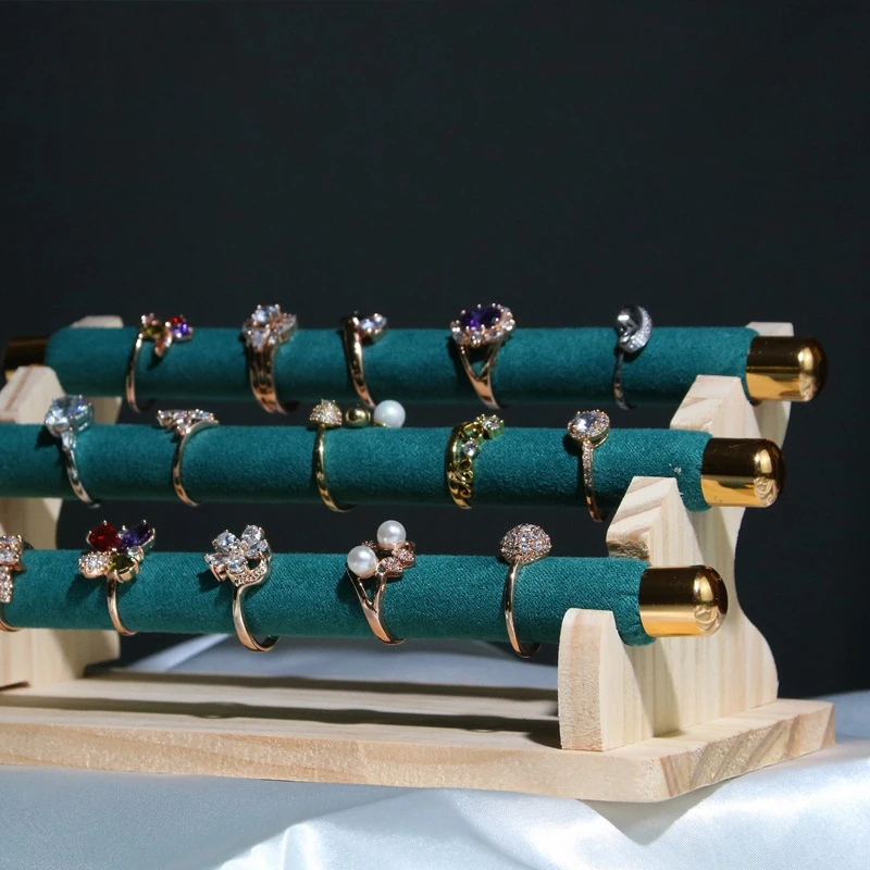 حامل حلقي لعرض المجوهرات الخشبية من 3 طبقات من ABQR، حامل عرض مجوهرات على شكل حرف T ومنظم باللون الأبيض #1