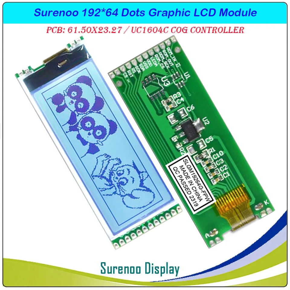 Imagem -02 - Tela de Exibição do Módulo de Matriz Gráfica Controlador Uc1604c Embutido Serial Spi Cog 19264 192x64 19 Display 3.3v