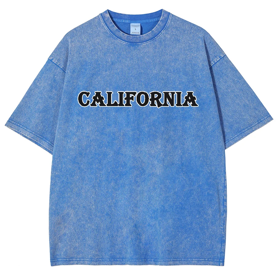 Pure Letter Print Women's T-Shirt Loose Oversized Wash Denim Short Sleeve Summer 2024 Basic High Quality Cotton Tee