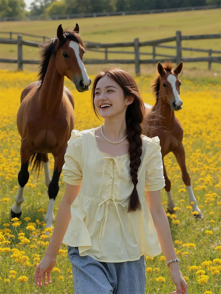 بلوزات أنيقة للنساء ربطة القوس فيونكة ثنيات أمامية مخططة بأكمام طويلة من الكتان بتفاصيل مكتبية للسيدات موضة الخريف الكورية #1