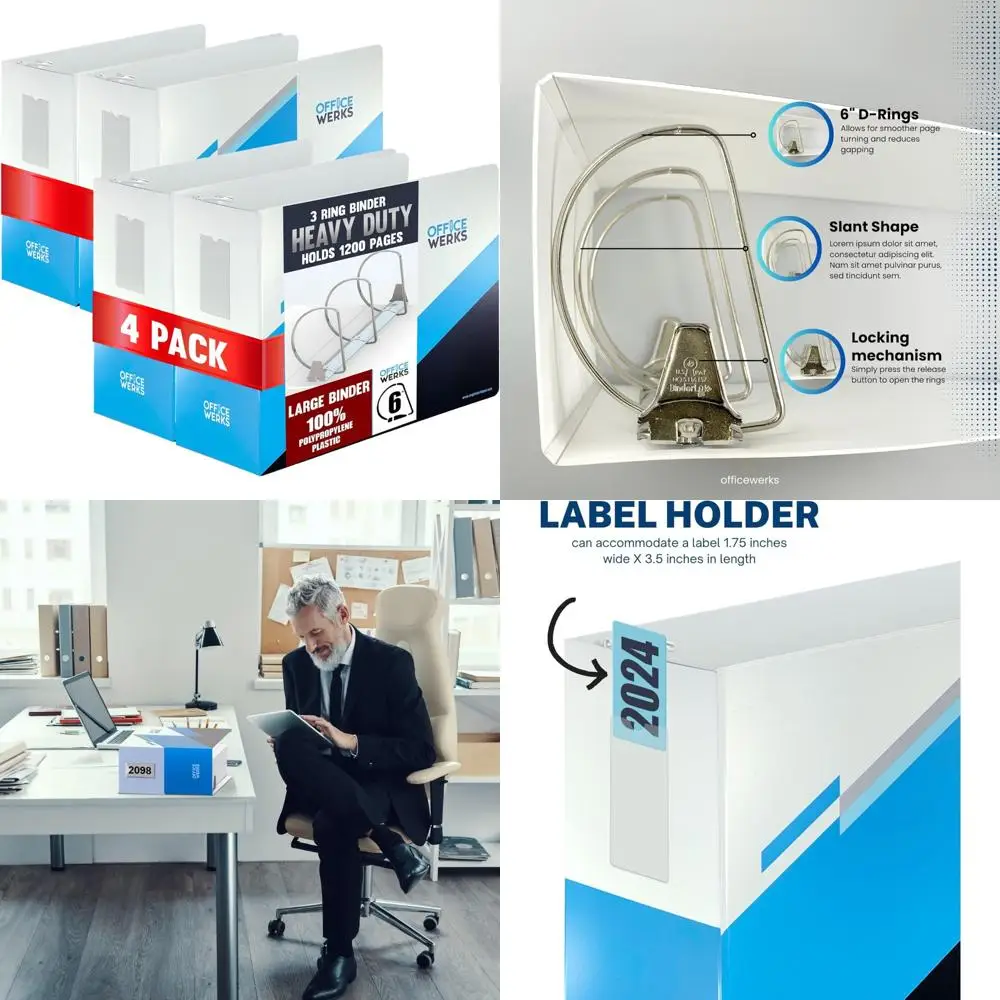 

Heavy-Duty 6-Inch Locking D-Ring Poly Binder with Secure 3-Ring Binding and Spine Label Holder for Durability and Organization