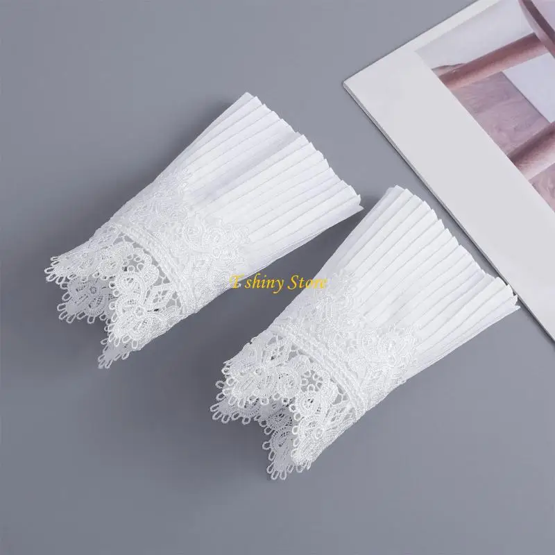 n58f-刺繍フラワーレース袖手首袖口アームカバー調節可能なアームウェアアクセサリードレスブラウスフォーマルスーツ