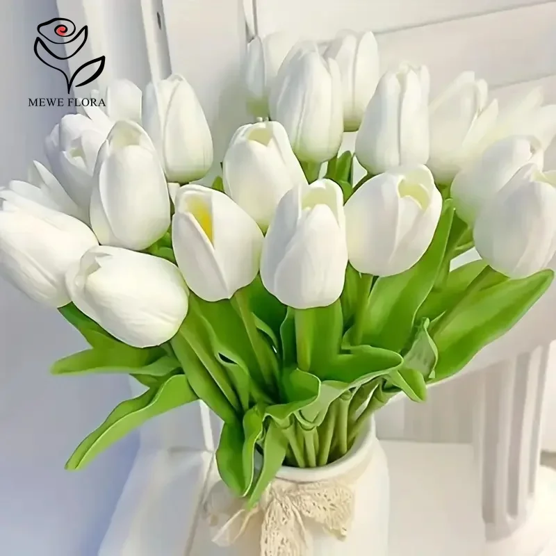 10 Pieces Real Touch Tulip Artificial Decorative Flowers PU Fake Tulips Bouquet Boho Home Aesthetic Room Vase Garden Decoration