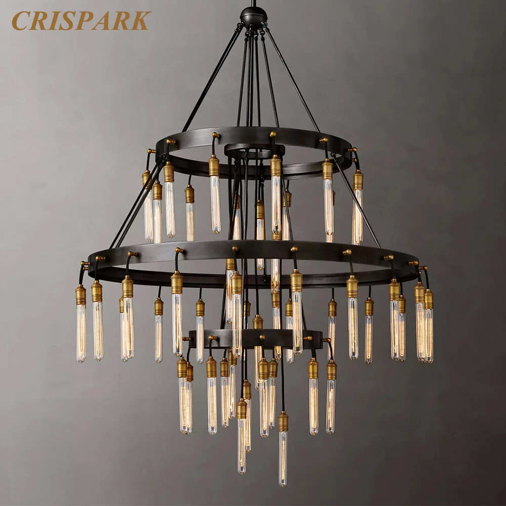 Axis Chandelier Vintage Three Tiers Iron Chandelier Lighting LED Bulb Included Pendant Chandelier Lamp Home Decor Living Room