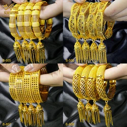 Luxury Tassel Dubai Gold Color Bangles For Women 24K Gold Plated Indian African Bracelets Charm Wedding Ethiopian Hand Jewelry