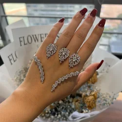 XSBODY New CZ Geometry Hand Bracelet for Women Adjustable Three-Finger Open Ring Jewelry 5A Cubic Zirconia Palm Cuff Bride Party