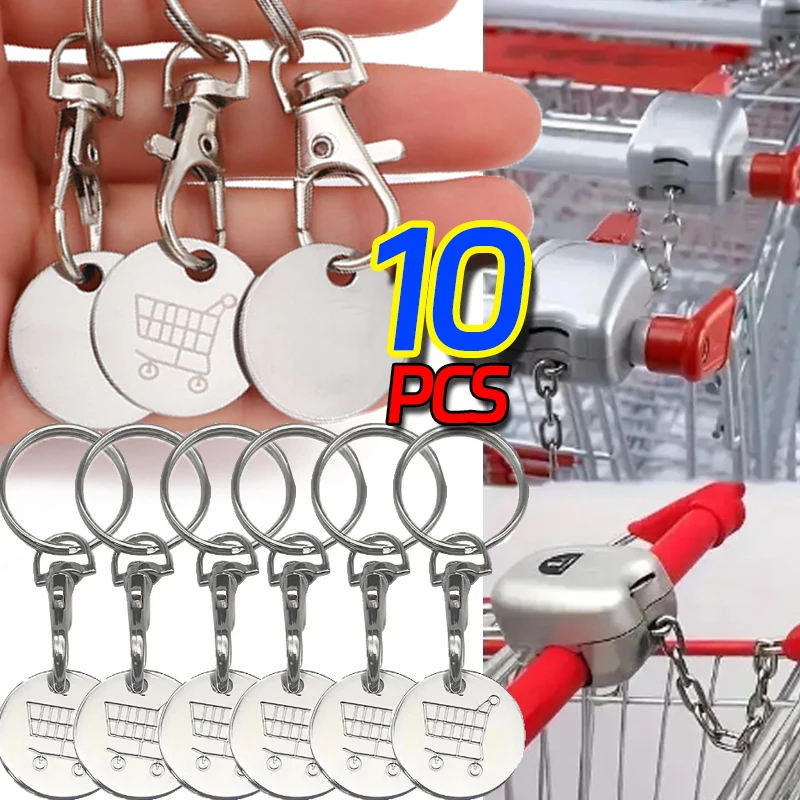 Shopping Cart Trolley Tokens Key Ring Mini Metal Stainless Steel Key Ring Remover Coin Label Keychain Unisex Grocery Decoration