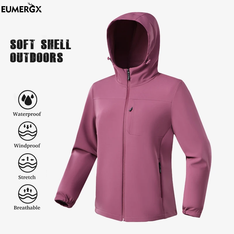 EUMERGX Winter Soft Shell Jackets Women Waterproof Windproof Warm Fleece Jacket Hiking Camping Climbing Outdoor Thermal Coat