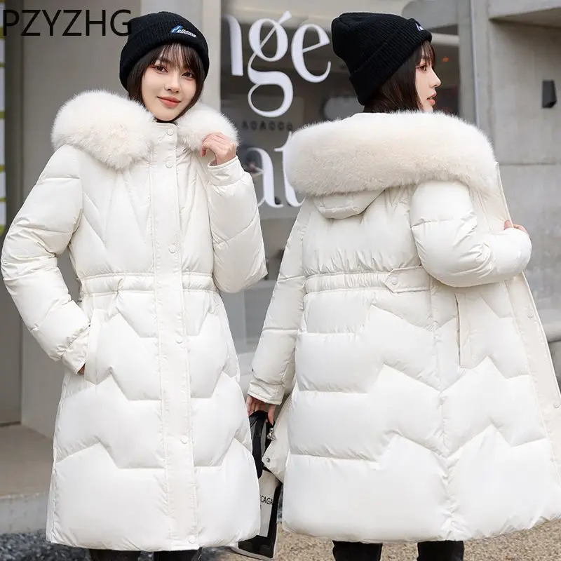 

2023 New Women Down Cotton Coat Winter Jacket Female Big Fur Collar Thicken Parkas Medium Style Outwear Loose Hin Thin Overcoat