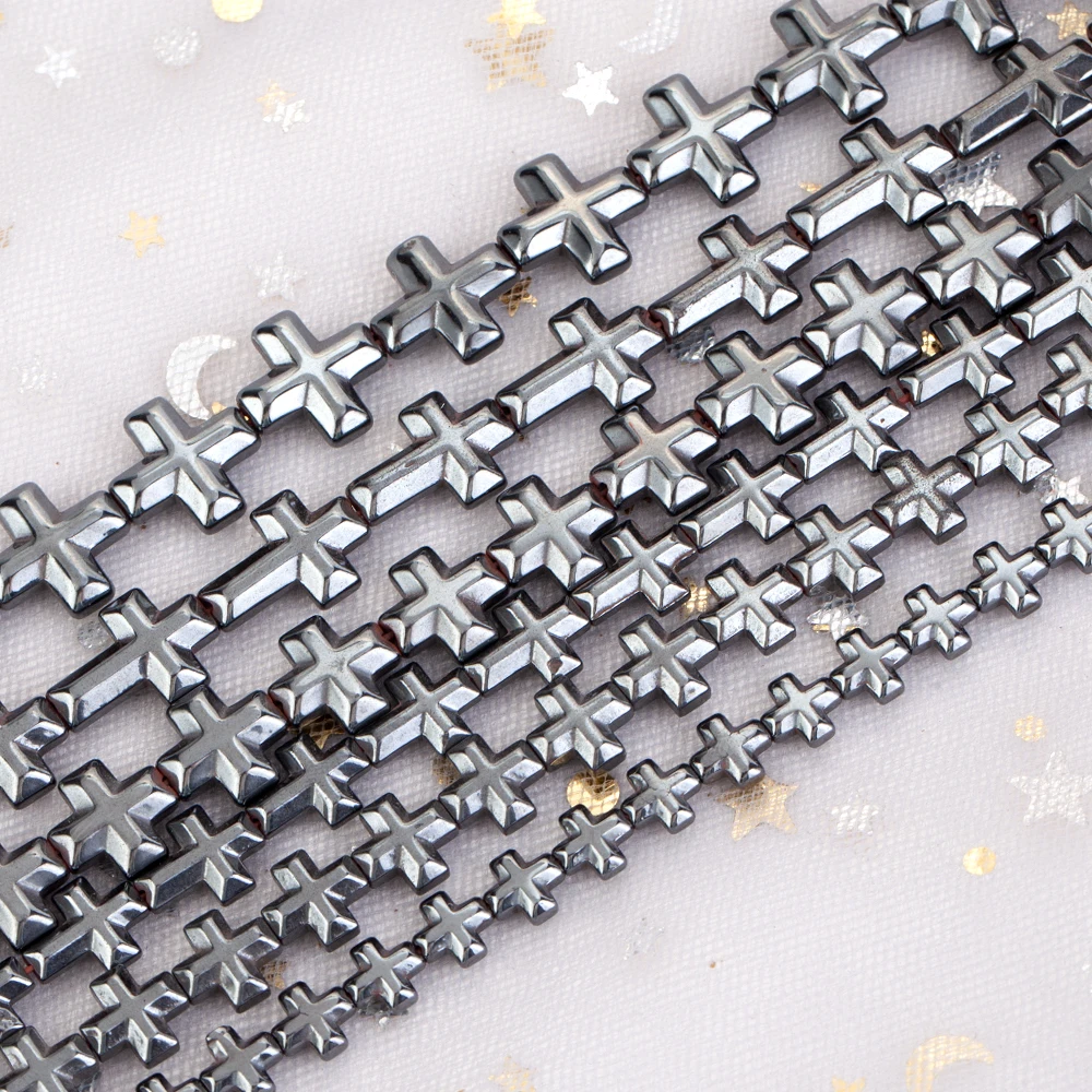 6-12mm Natural Stone Beads Black Faceted Cross Hematite Loose Spacer Beads for Jewelry Making DIY Bracelet Handmade Accessories