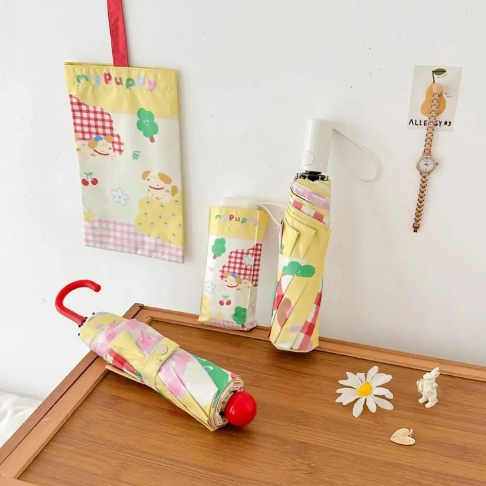 

Cute Dog Pattern Sunshade Umbrella Automatic/Manual Cartoon Folding Umbrella Hook Handle Outdoor Travel Umbrella Summer