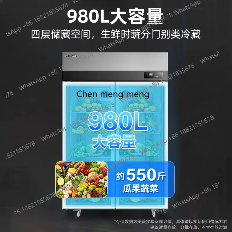 Armário de exibição comercial refrigerado e fresco, cozinha em aço inoxidável, refrigerador totalmente em cobre, grande capacidade