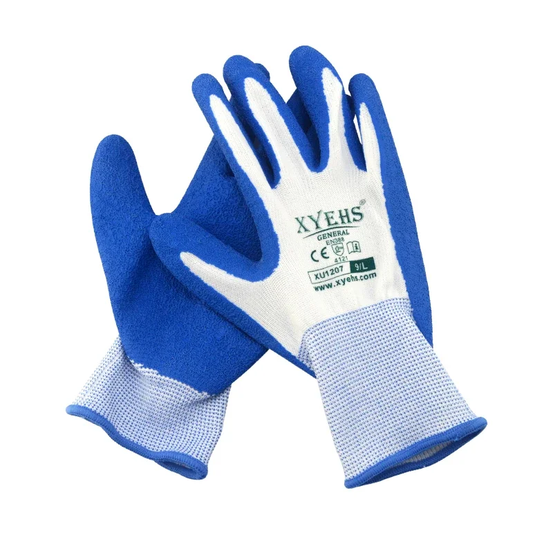 XYEHS XU1207 Anti-Slip Dipped Latex Coated Safety Work Gloves, 13 Gauge Polyester, Abrasion & Water Resistant for Construction