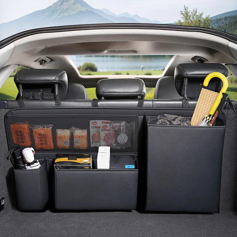

Универсальная подвесная сумка для хранения багажника автомобиля на заднем сиденье, большая вместительная искусственная кожа, сумка для хранения багажника автомобиля с несколькими карманами, органайзер