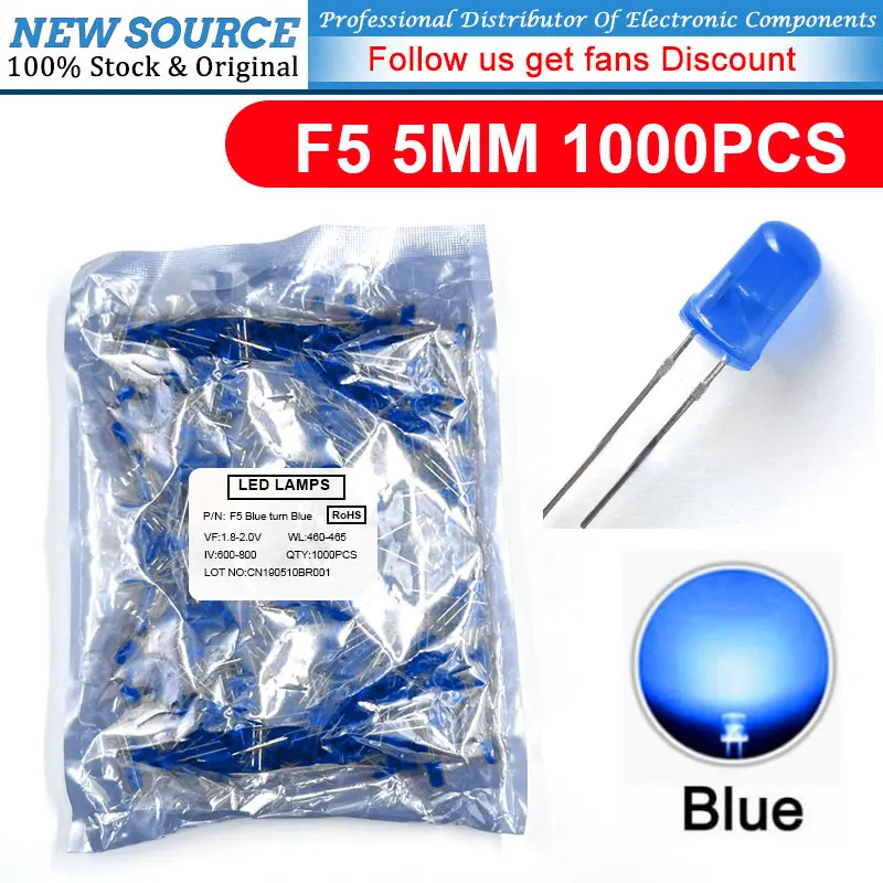 1000pcs F5 5mm Blue Turn Blue Light-Emitting-Diode LED Diode FreeShipping Stock