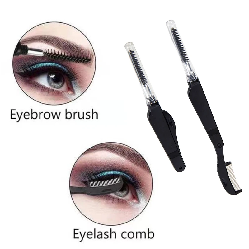 Peigne à double tête en acier inoxydable pour les cils, peigne pour les sourcils, brosse à mascara, baguettes à cils, outils de maquillage, usage touristique