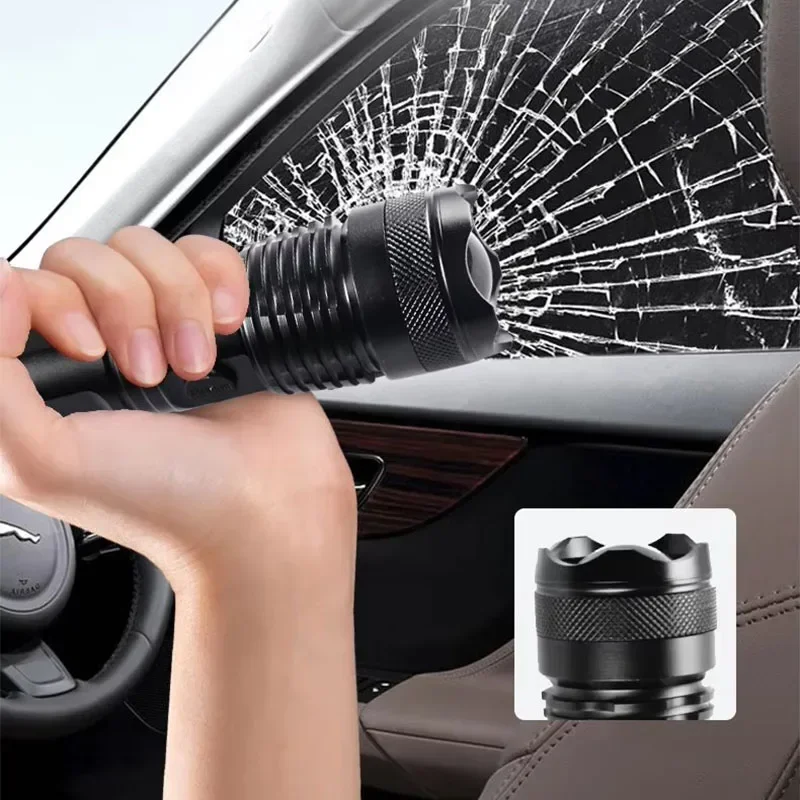 Linterna LED de alta potencia recargable: antorcha de largo alcance con zoom telescópico, linterna de autodefensa brillante para uso en exteriores