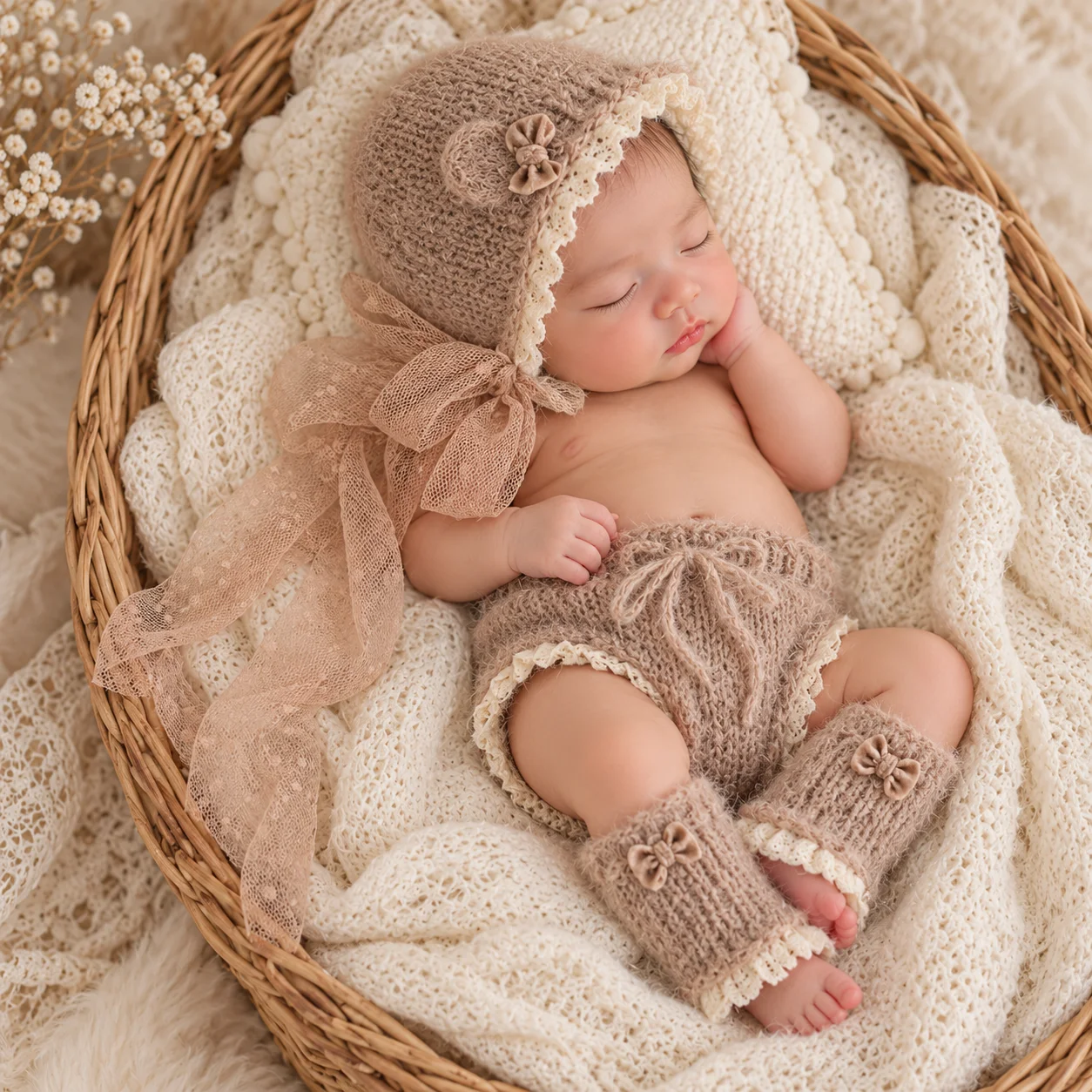 Infant Photography Props Outfit - Newborn Photography Props Knitted Bonnet Bloomers