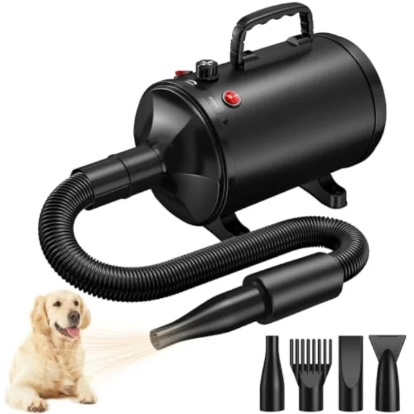

2000W/2200W/2400W/2800W/3200W Pet Hair Dryer with Stepless Speed and Heat Dog Blow Dryer with 4 Different Nozzles