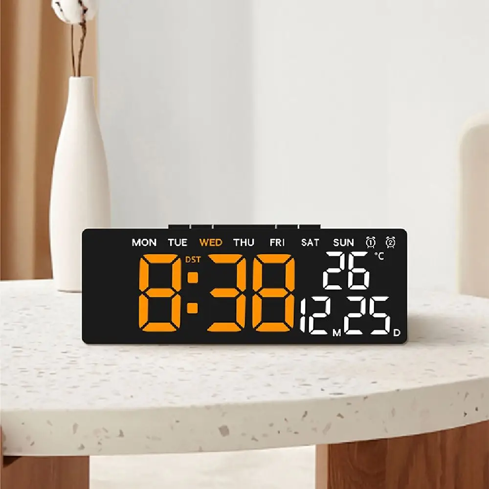 12/24H Format LED Electronic Clock Date Week 3 Levels Brightness Alarm Clock Auto-Dimmer Temperature Display Large Digital Clock