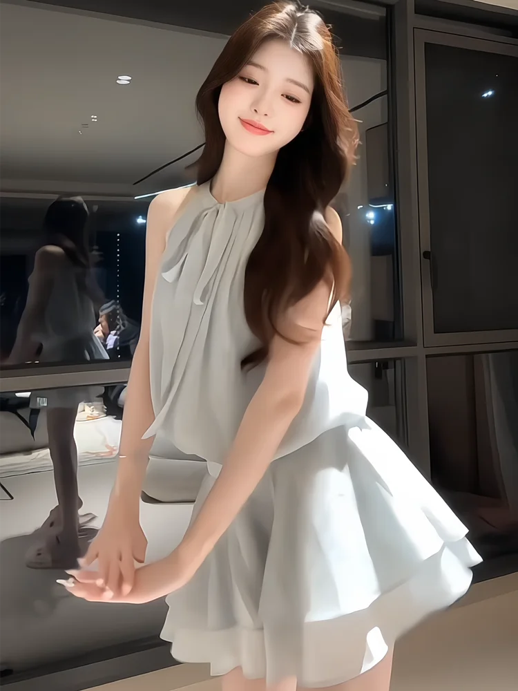 

Sweet Princess Style Off-Shoulder Sleeveless Dress Women's Summer High Waist Short Skirt Fashionable Casual Bridesmaid Dress