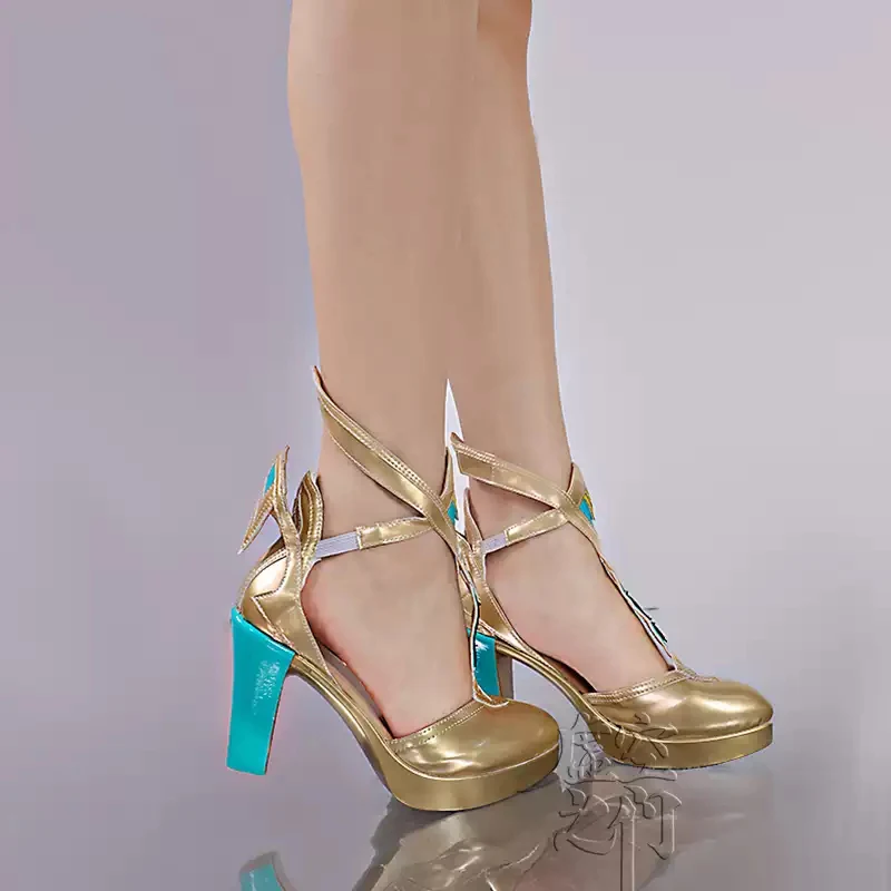 Juego Genshin Impact Nefer, zapatos de Cosplay para mujer, Lolita, cuero PU, tacones altos dorados, disfraz de Carnaval mascarada