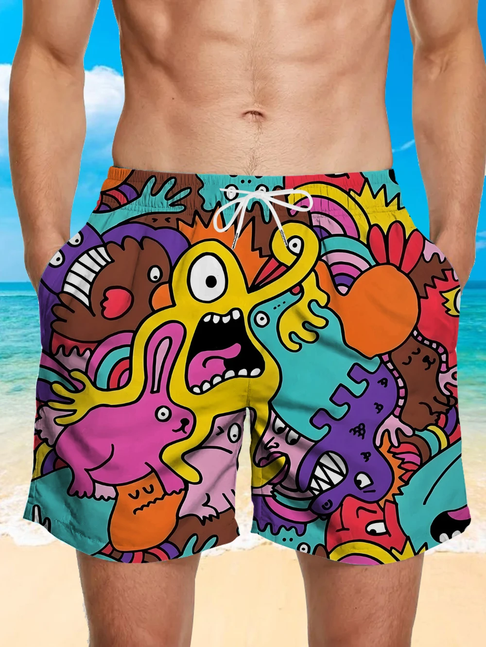 

Men's Quick-Drying Breathable Sports Shorts Casual Wear with Pockets Cute Print for Beach Surfing Vacation Summer