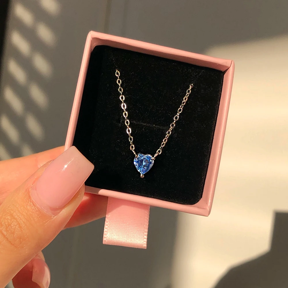 2024 New Fashion Heart Blue Color on The Neck Necklace for Women Party Gift Jewelry Bulk Sell X6227