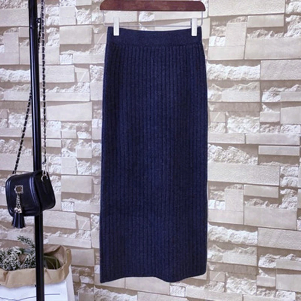 Women's Mid-length Split Knit Skirt Fall And Winter High Waist Casual Long Skirt