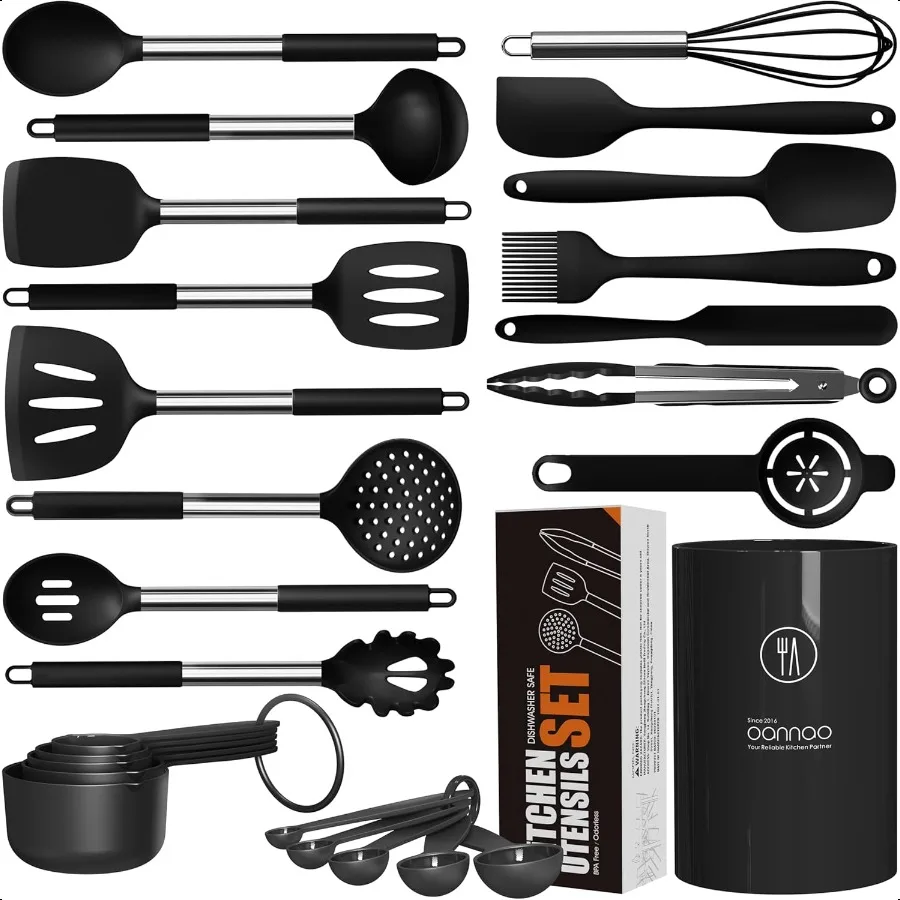 

Large Silicone Cooking Utensils Set Heat Resistant Kitchen Utensils SetsSpatula Spoon Turner Tongs Brush Whisk Stainl Steel Sil