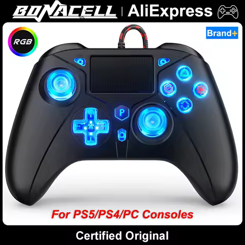 Controller For PS5/PS4/PC Console Wired Gamepad W/ 8 Colors RGB Turbo Dual Vibration Plug and Play Game Remote Control Joystick