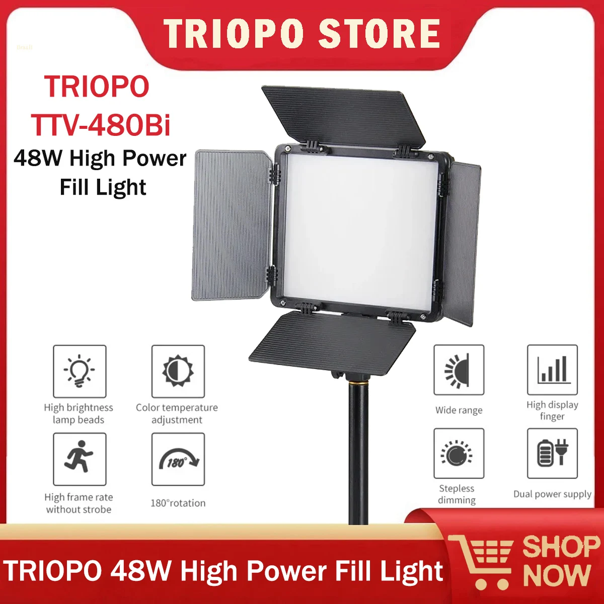 

TRIOPO TTV-480Bi 48 Вт светодиодный светильник для видеосъемки, заполняющий свет 2700-6500K Панельная лампа для фотостудии для прямой трансляции Youbube Tiktok