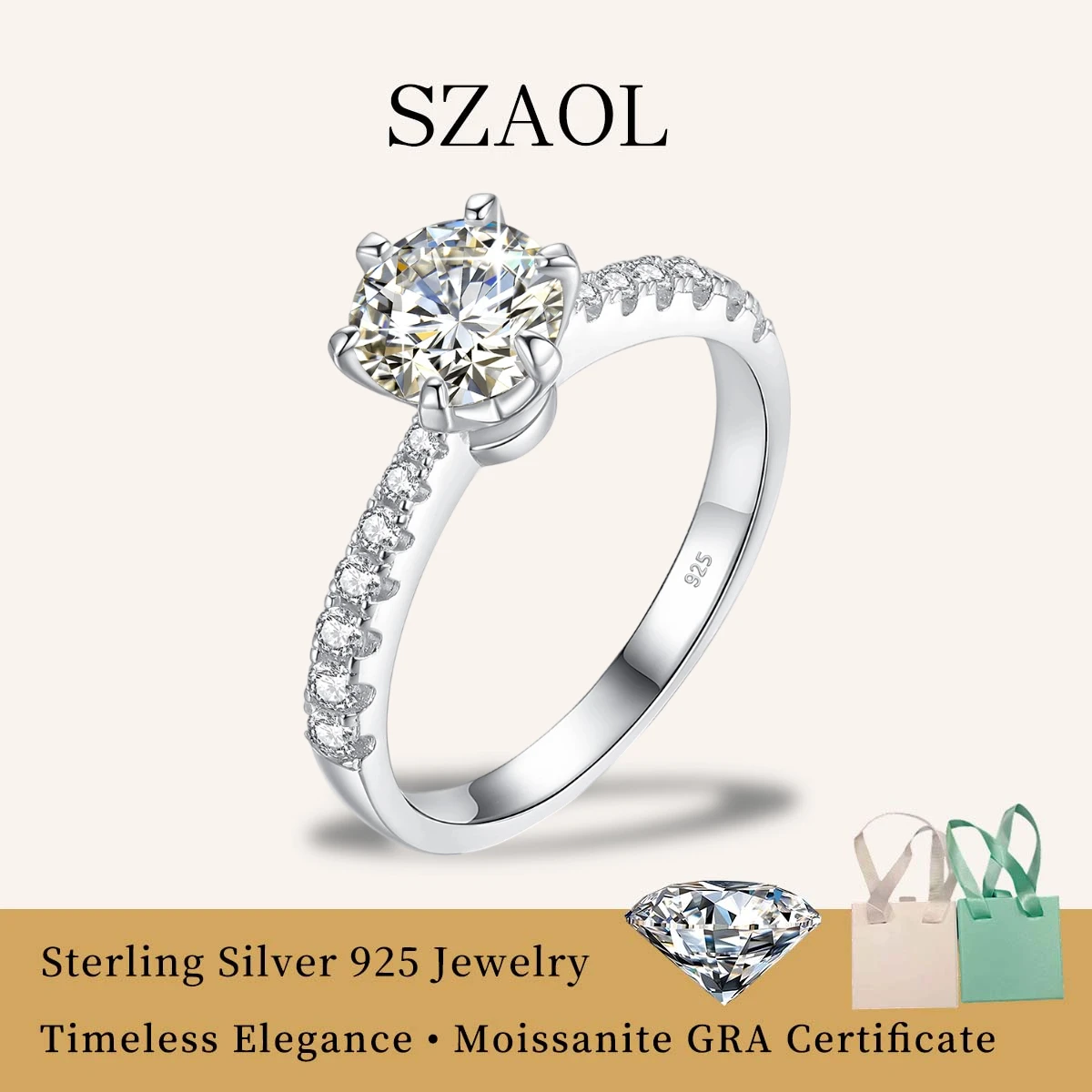 

Кольцо из стерлингового серебра 925 пробы с круглым муассанитом 1 карат и огранкой «Хало», покрытое 18-каратным белым золотом, с 6 крапанами, обручальное, подарок, хит 2026 года