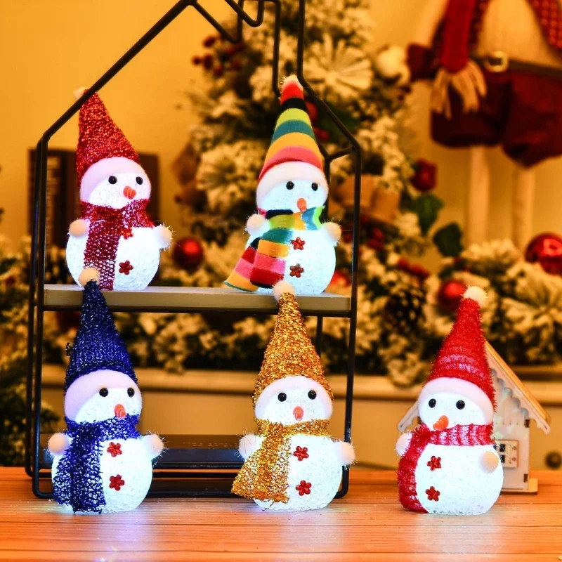 LED Snowman Santa Claus Night Lights For Christmas Ornaments Tree Hanging Home Decor Crystal Hat Snowman Colorful Night Lamp