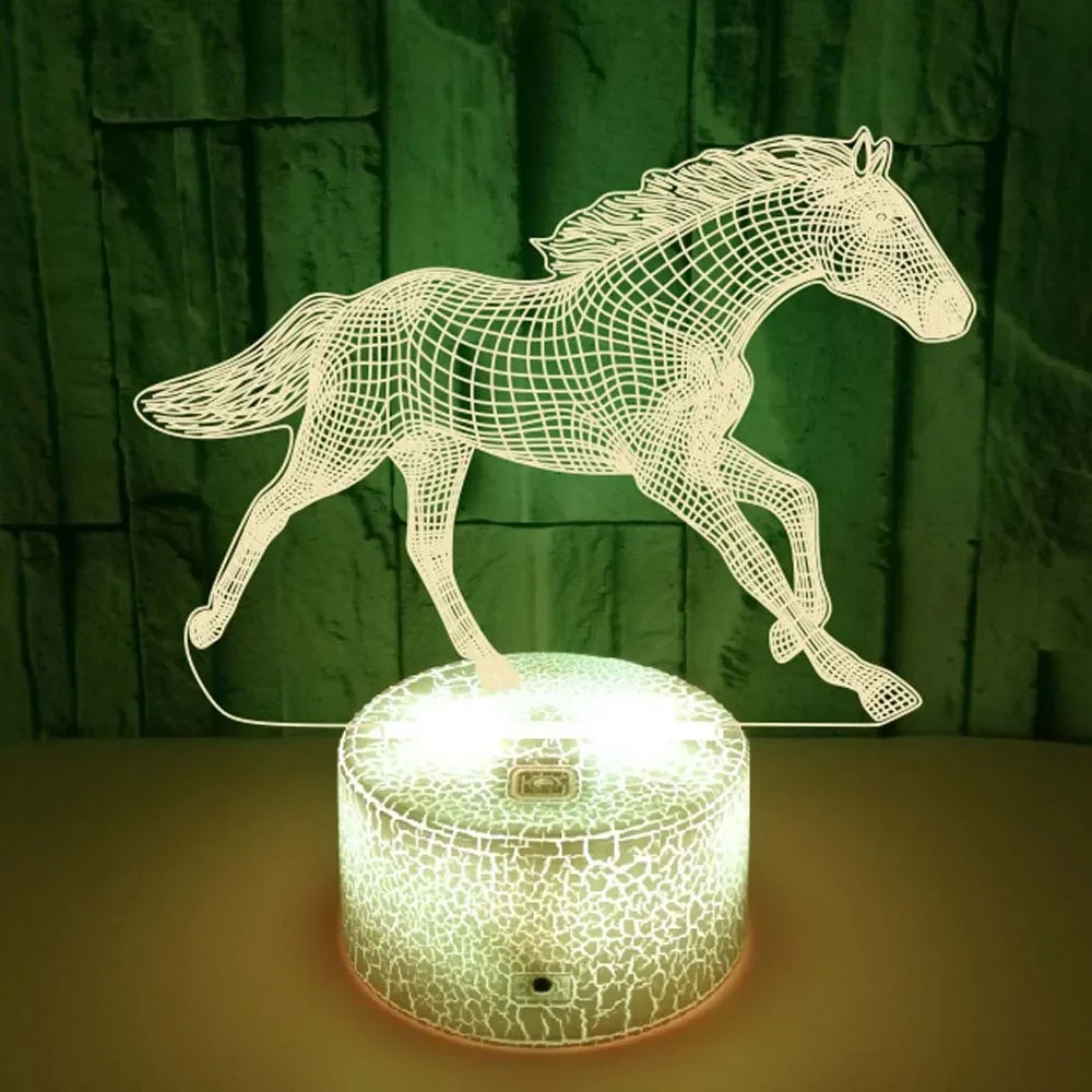 Horse 3D Night Light for Girls Room Decor USB Table Bedside Lamp Acrylic Nightlights Birthday Christmas Gift for Kids Toddler