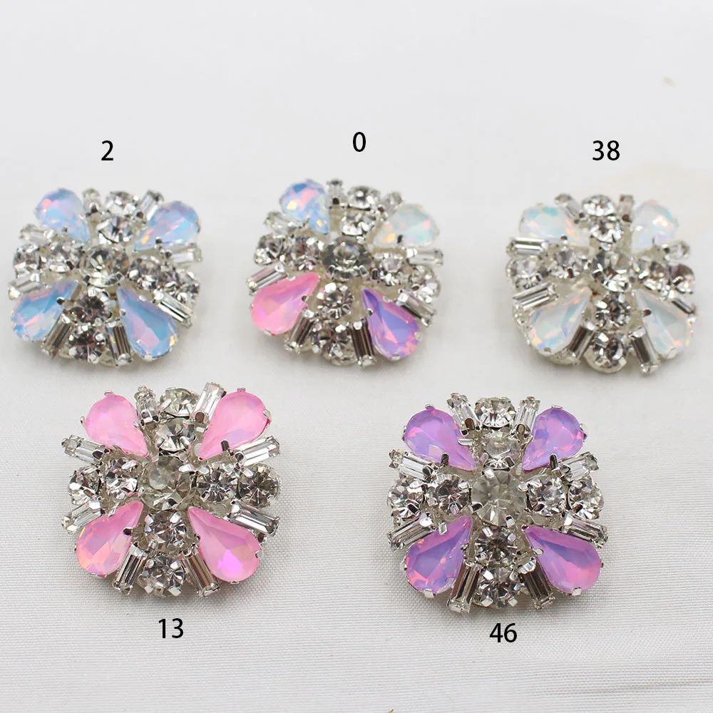 Manufacturer direct sales 3pcs/lot silver brass inlaid with diamondsfoot flower buttons, mocha material, DIY shoes, clothing, be