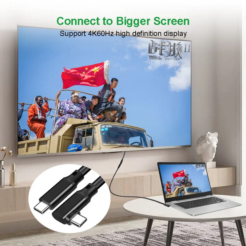 20Gbps Szybki kabel USB 3.2 Gen2 typu C PD 5A 100W Szybkie ładowanie 4K 60Hz Kabel do transmisji danych wideo USB C do C Krótki 90 stopni VR — zdjęcie produktu 3