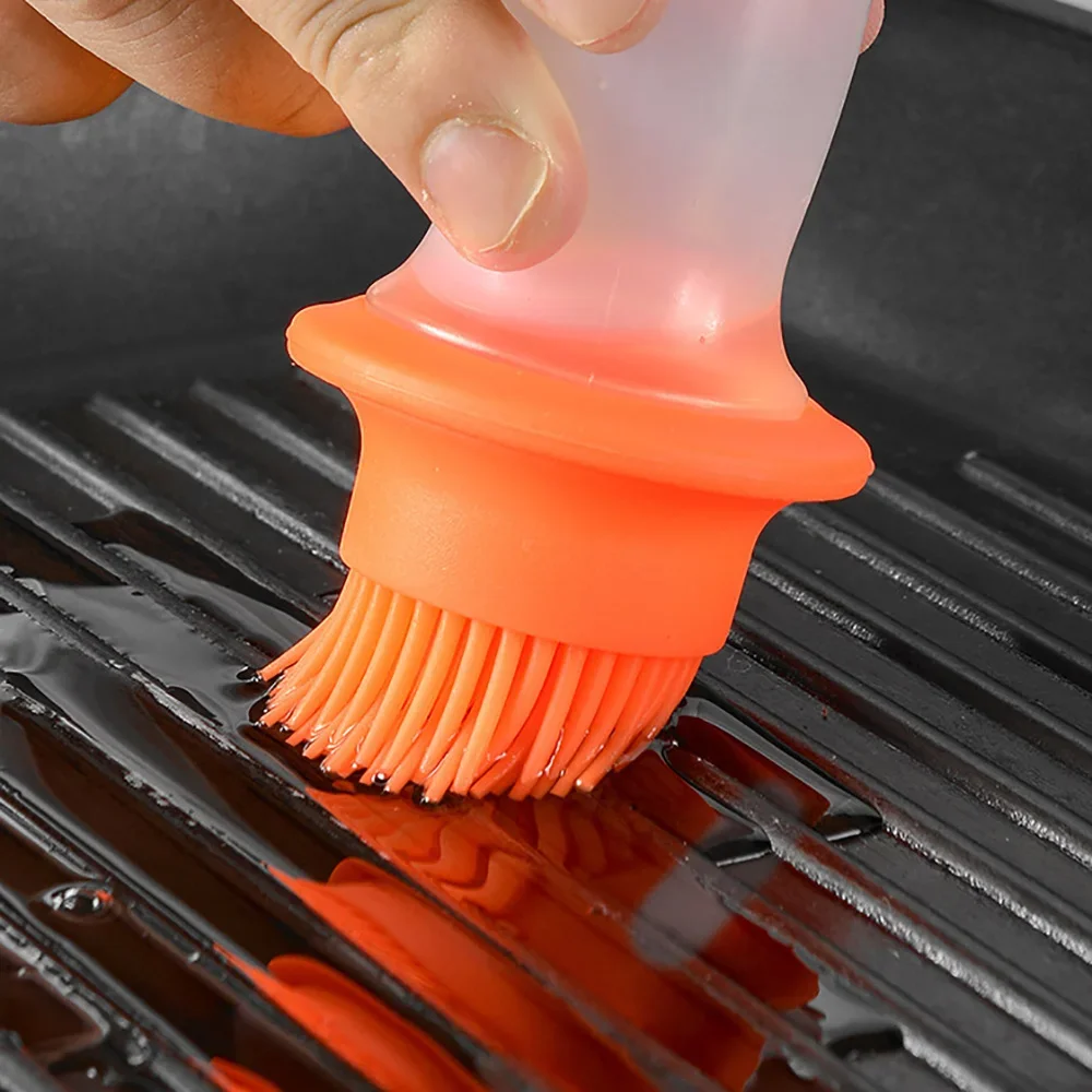 Kitchen Oil Bottle Silicone Glass Oil Container with Brush Barbecue 1Pcs Bottle Oil Dispenser for Kitchen Cooking BBQ Tool