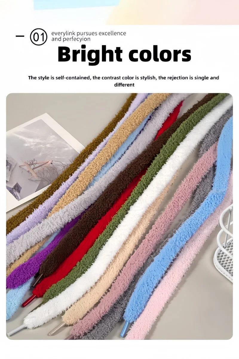 Fashion Ladies Furry Shoelaces, 1 cm Wide, Non-Fading,Shoe Accessories Are Suitable For Casual Sports Shoes, Flat Shoe Shoelaces