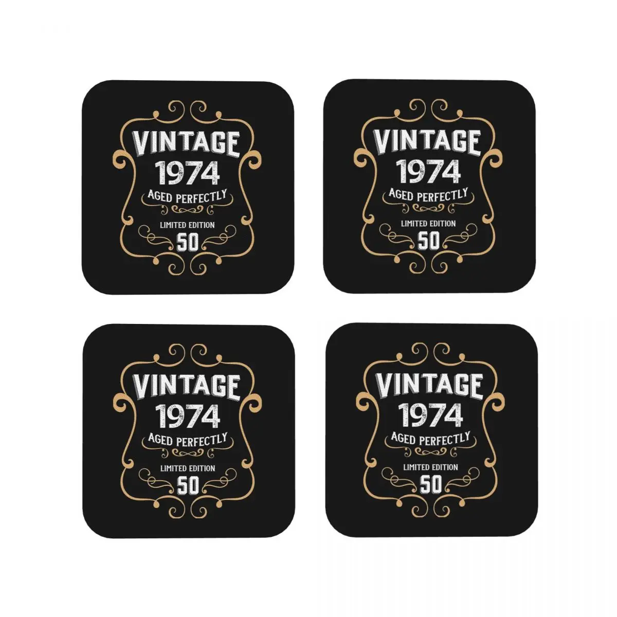 50th Birthday 1974 Aged Perfectly Gift Coasters Kitchen Placemats Insulation Cup Coffee Mats For Decor Tableware Pads Set of 4