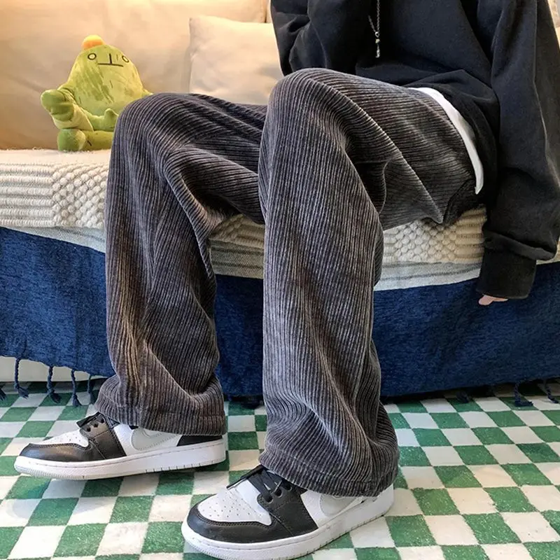 Autumn Men Wide Leg Pants Corduroy Baggy Trousers Harajuku Casual Jogging Solid Color Simple Cargo Pants Straight Sweatpants